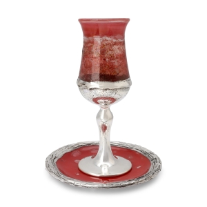 Handmade Red Glass and Sterling Silver-Plated Kiddush Cup