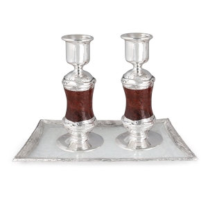 Handmade Red Glass and Sterling Silver-Plated Shabbat Candlesticks