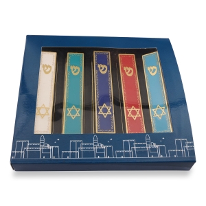 Set of 5 Colorful Mezuzah Cases - Star of David 