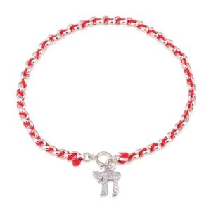 Sterling Silver and Red String Kabbalah Bracelet With Chai Symbol