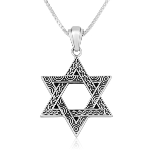 Sterling Silver Star of David Necklace with Twisty and Spiral Pattern 