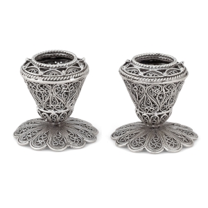 Traditional Yemenite Art Stylish Handcrafted Sterling Silver Candlesticks With Filigree Design