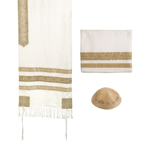 Yair Emanuel Embroidered Gold Stripes Tallit (Prayer Shawl)