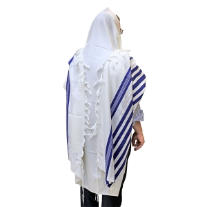 Talitnia Traditional Pure Wool Tallit - Blue with silver stripes