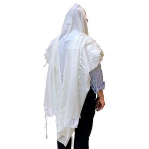 Talitnia Traditional White Pure Wool Tallit (Prayer Shawl)