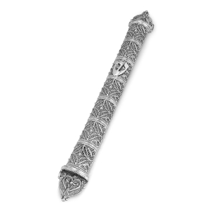 Traditional Yemenite Art Grand Extra Large Handcrafted Sterling Silver Mezuzah Case With Filigree Design