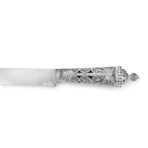 Traditional Yemenite Art Handcrafted Sterling Silver Challah Knife With Majestic Filigree Design