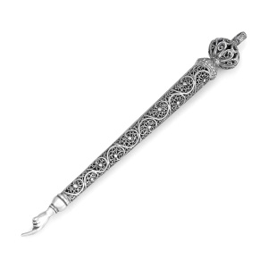 Traditional Yemenite Art Handcrafted Sterling Silver Torah Pointer With Elaborate Filigree Design