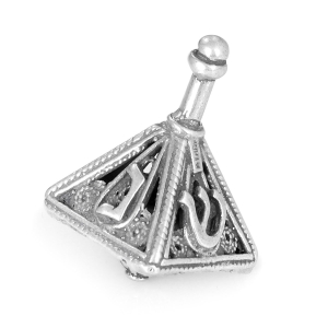 Traditional Yemenite Art Handcrafted Small Sterling Silver Triangular Dreidel With Filigree Design