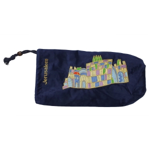 Velvet Shofar Bag Embroidered With Stylish Jerusalem Design