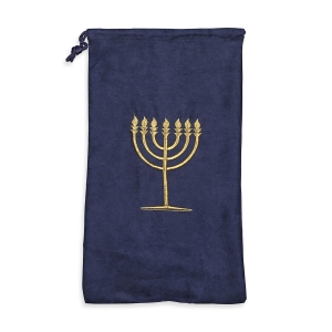 Velvet Shofar Bag Embroidered With Menorah Design