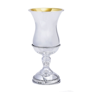 Grand 925 Sterling Silver Kiddush Cup With Beaded Design