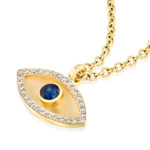 Yaniv Fine Jewelry 18K Gold Women's Diamond Embedded Evil Eye Pendant with Sapphire - Color Option