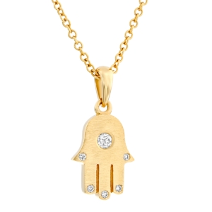 Yaniv Fine Jewelry 18K Gold Hamsa Pendant With 6 White Diamonds (Choice of Color)