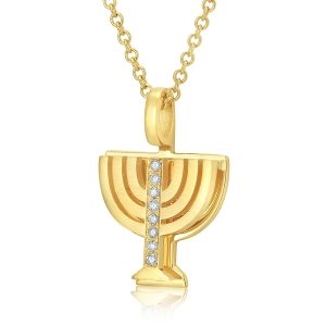 Deluxe Diamond-Accented 18K Gold Double Menorah Pendant Necklace By Yaniv Fine Jewelry