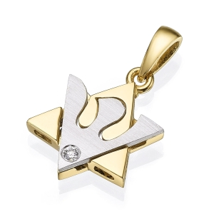 18K Gold Star of David & Dove of Peace Diamond Pendant Necklace