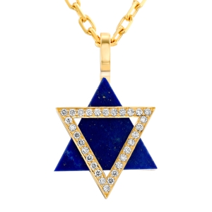 Yaniv Fine Jewelry 18K Gold Deconstructed Star of David Pendant with Diamonds and Lapis Lazuli - Color Option