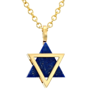 Yaniv Fine Jewelry 18K Gold and Lapis Lazuli Modern Star of David Pendant - Color Option