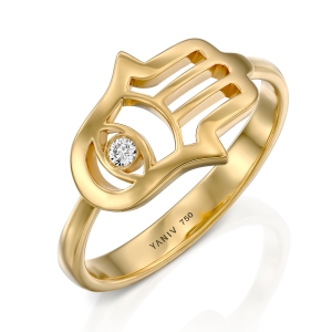 Yaniv Fine Jewelry 18K Gold Hamsa Ring with Diamond Evil Eye - Color Option