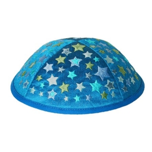 Yair Emanuel Embroidered Kippah With Stars (Blue / White)