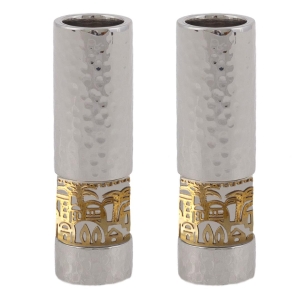 Yair Emanuel Hammered Anodized Aluminium Jerusalem Cylinder Candlesticks (Choice of Colors)
