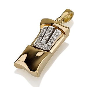 Yaniv Fine Jewelry 18K Gold Modern Mezuzah Diamond Pendant