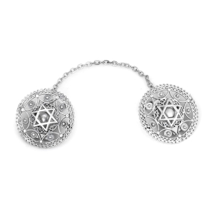 Traditional Yemenite Art Handcrafted Sterling Silver Tallit Clips With Star of David Design