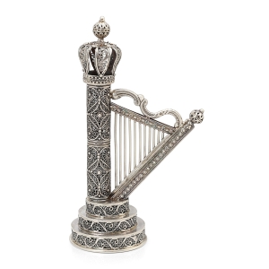 Handcrafted Elaborate Sterling Silver Filigree Harp of David Spicebox - Traditional Yemenite Art