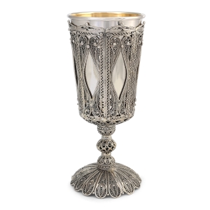 Sterling Silver Filigree Luxury Kiddush Cup - Traditional Yemenite Art Handcrafted