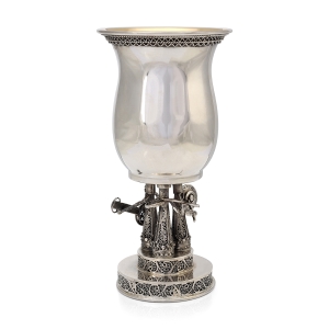 Handcrafted Sterling Silver Kiddush Cup with Filigree Klezmer Musicians - Traditional Yemenite Art 