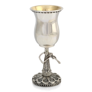Handcrafted Sterling Silver Small Filigree Kiddush Cup with Klezmer Musician - Traditional Yemenite Art