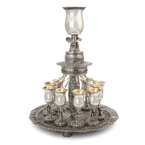 Handcrafted Sterling Silver Filigree Wine Fountain with Klezmer Musicians - Yemenite Traditional Art
