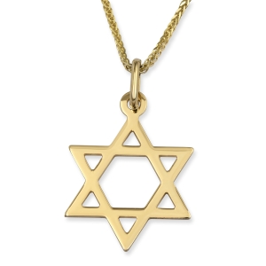 Large 14K Yellow Gold Star of David Pendant Necklace