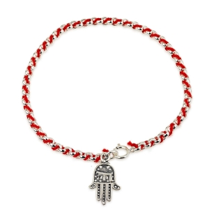 Red String Silver Hamsa Bracelet 