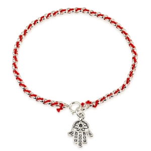 Red String Silver Bracelet with Star of David Hamsa 