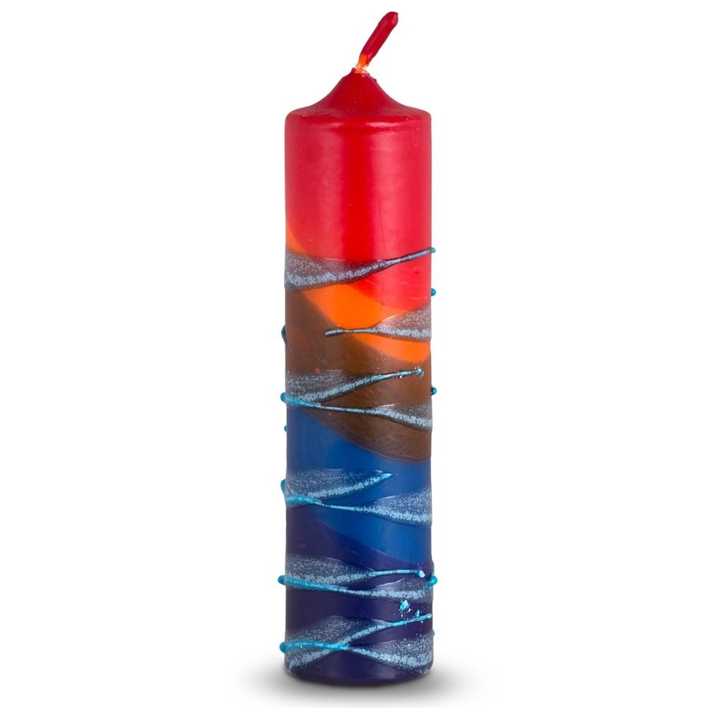 Galilee Style Candles Havdalah Pillar Candle - Red, Orange & Blue - 1