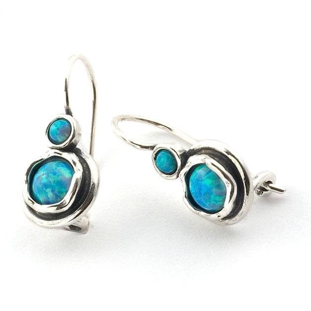  Sterling Silver Double Circle Earrings with Opals - 1