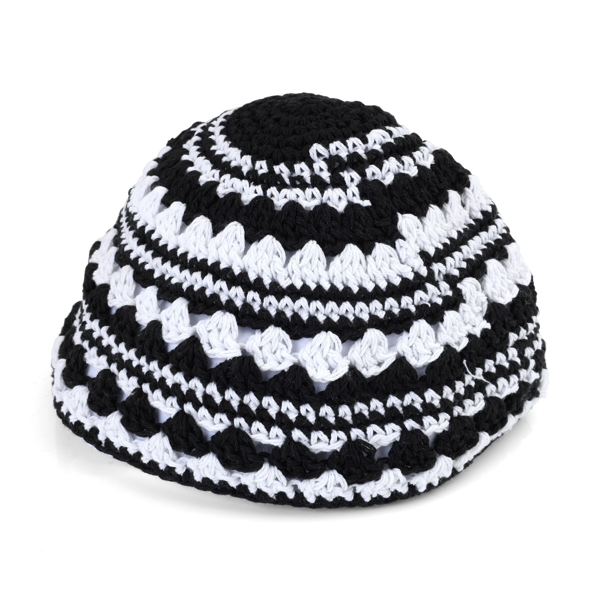 Crocheted Black and White Pattern Frik Kippah  - 1