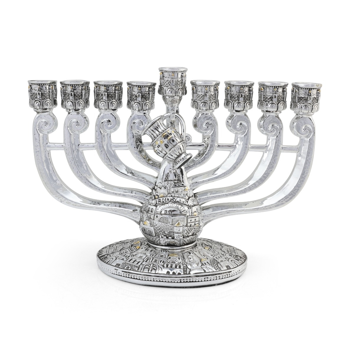 Jerusalem Design Hanukkah Menorah with Pouring Jug  - 1
