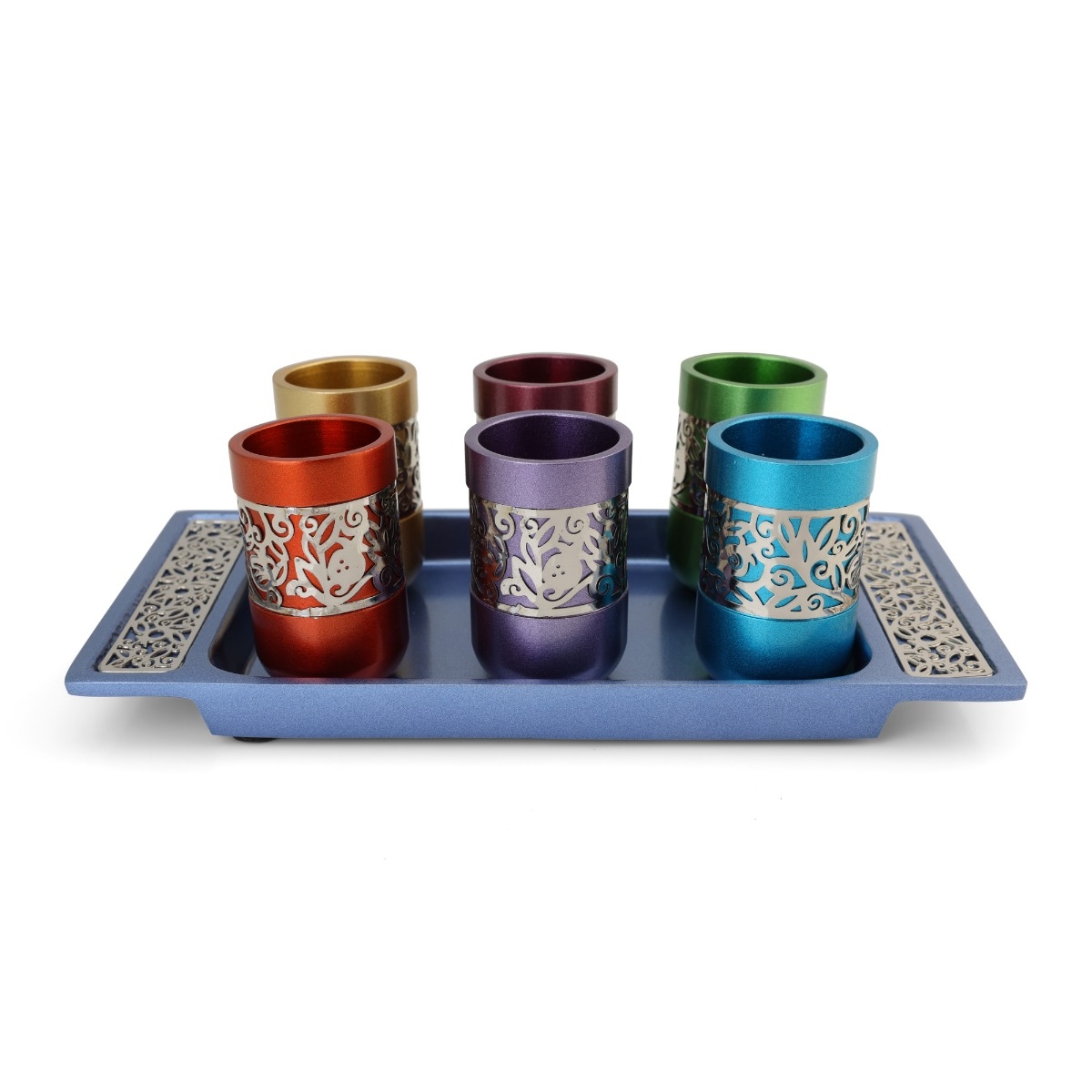 Kiddush Cup Set With Pomegranate Design By Yair Emanuel (Choice of Colors) - 1