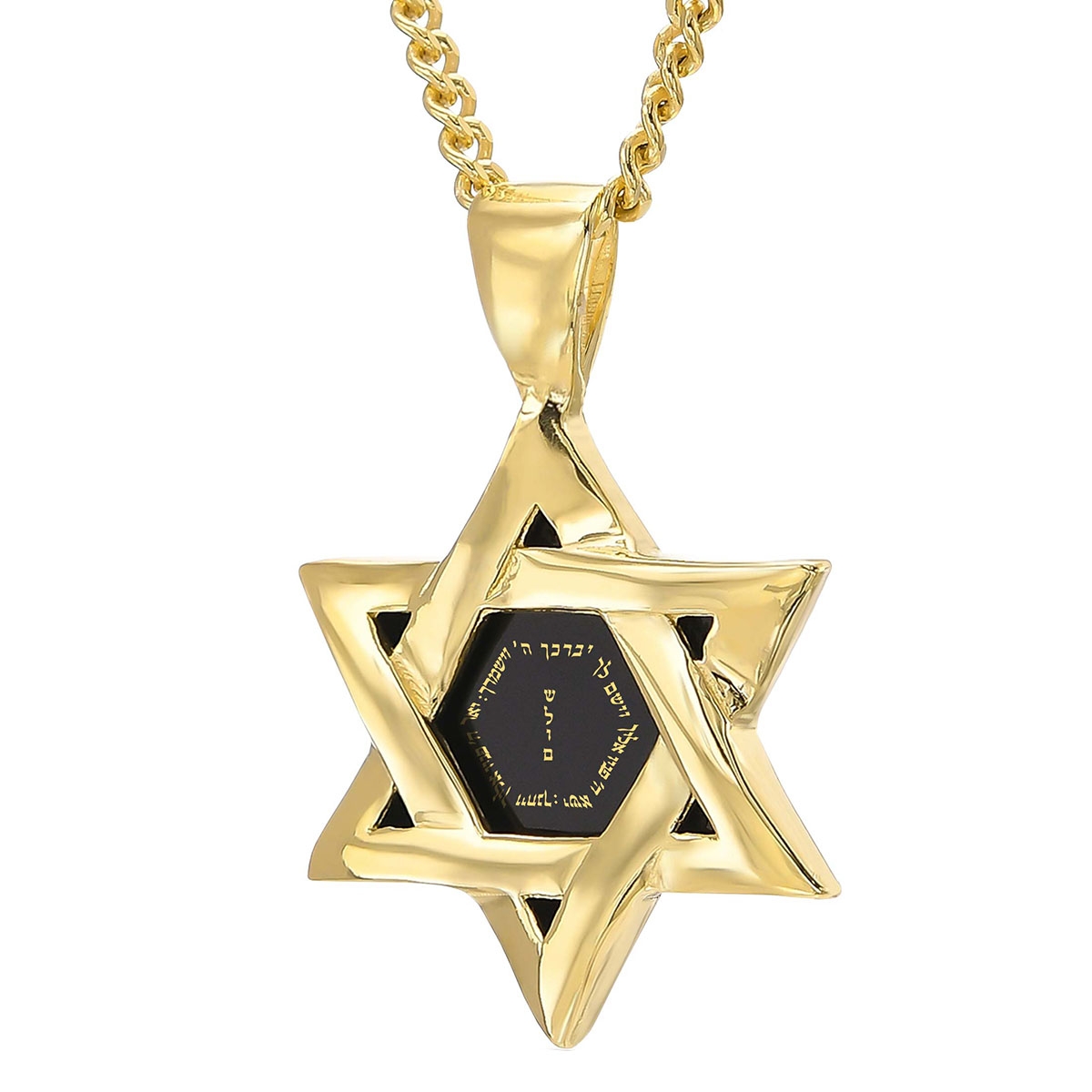 Gold-Plated Men's Star of David Priestly Blessing Necklace With Onyx Stone and 24K Gold Inscription (Numbers 6:24-26) - 1
