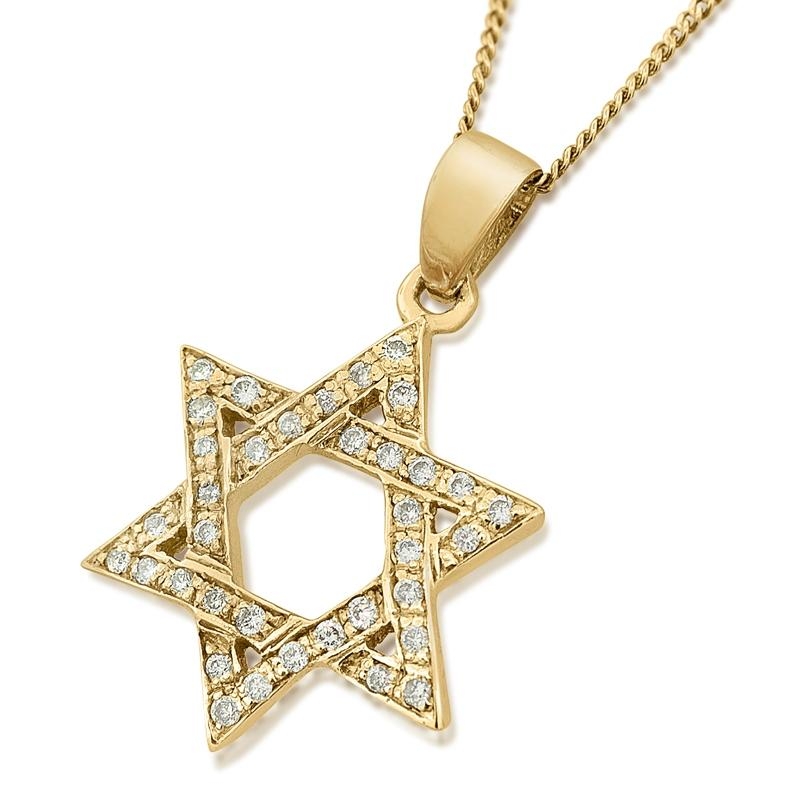 14K Deluxe Gold Star of David Pendant with Diamonds - 2