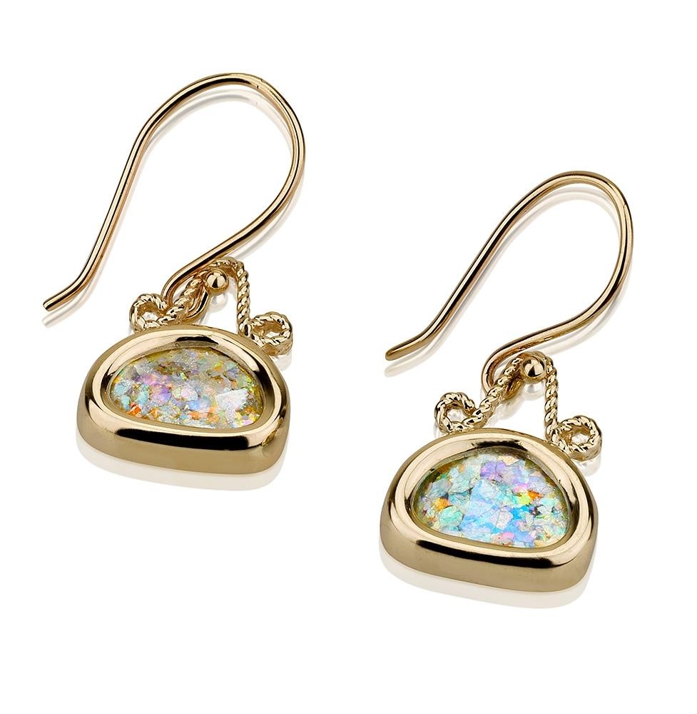 14K Gold and Roman Glass Purse Earrings - 1
