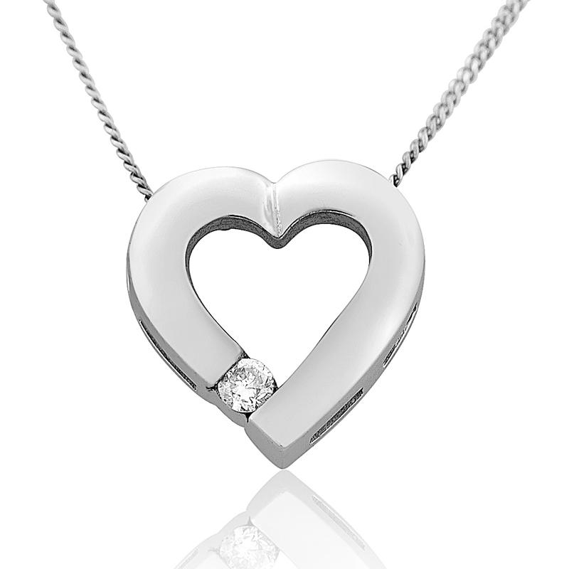 14K Gold and Diamond Curved Heart Pendant - 1