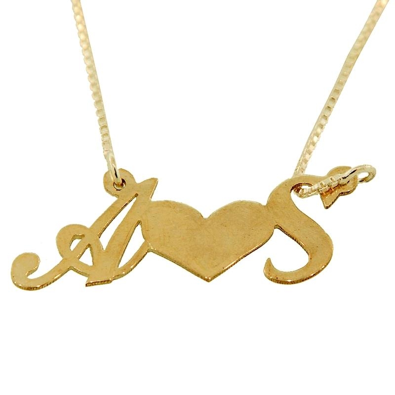  14K Yellow Gold Double Thickness Custom Necklace - Initials with Heart - 1