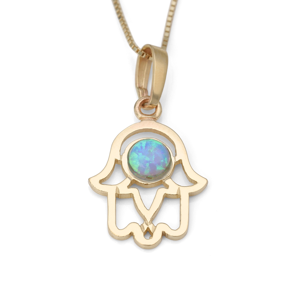 14K Gold and Opal Hamsa Pendant Necklace - 1