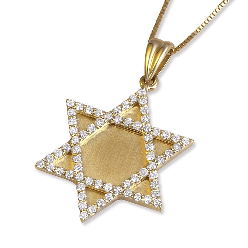 14K Gold Star of David Pendant with Diamonds - Large (Available in White or Yellow Gold) - 1