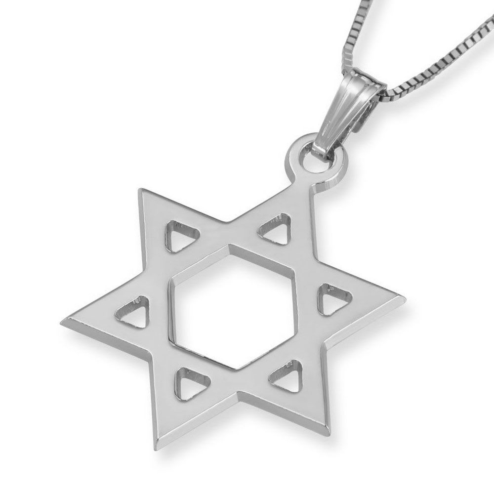 14K White Gold Classic Star of David Pendant Necklace - 1