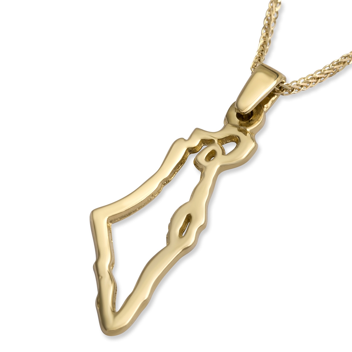 14K Yellow Gold Land of Israel Outline Pendant Necklace - 1