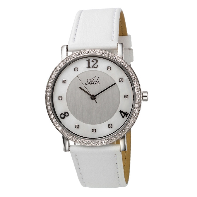 Adi White Leather and Crystal Watch - 1